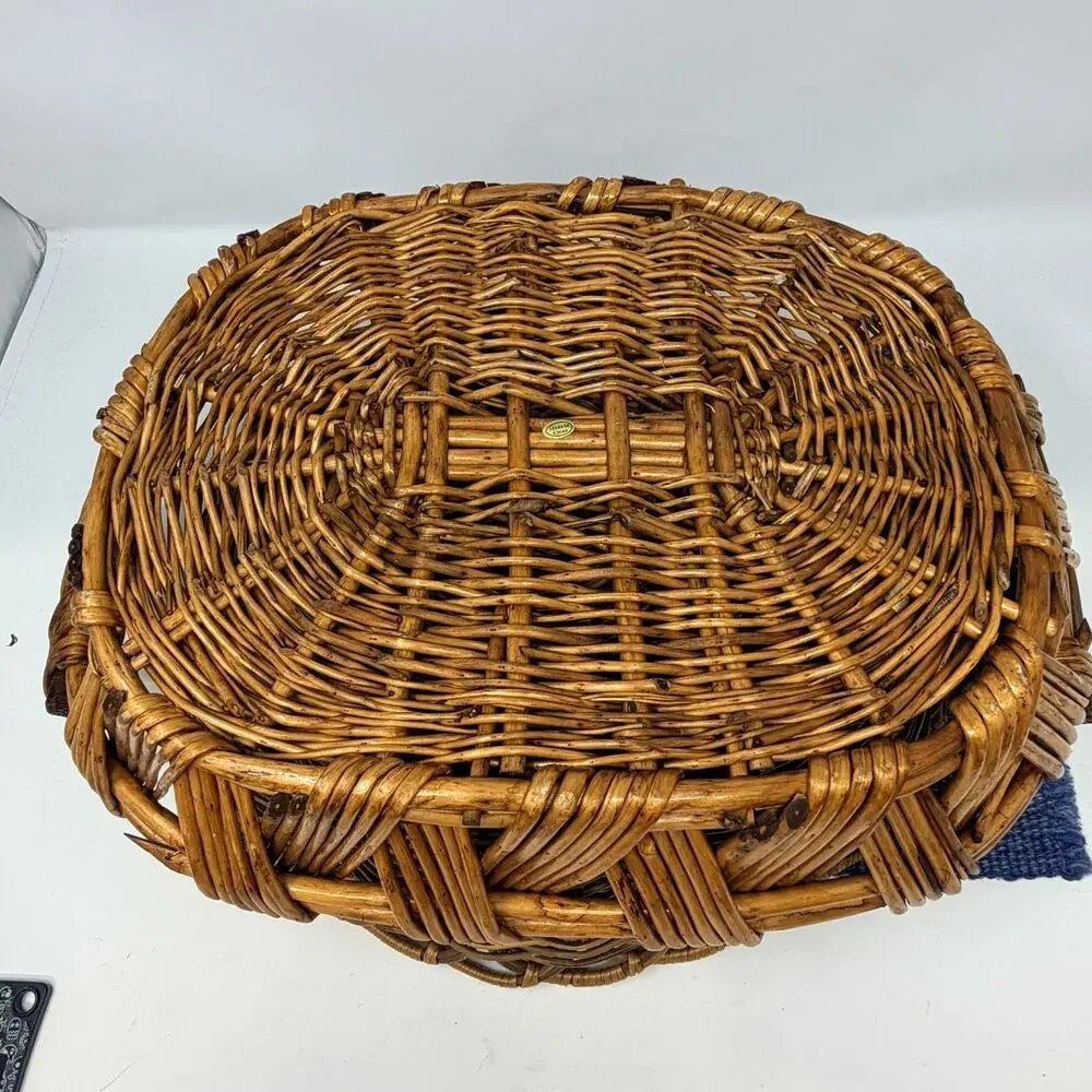 VTG Wicker Basket Double Handles Rustic Farmhouse Decor Serving Bowl Woven PAIR